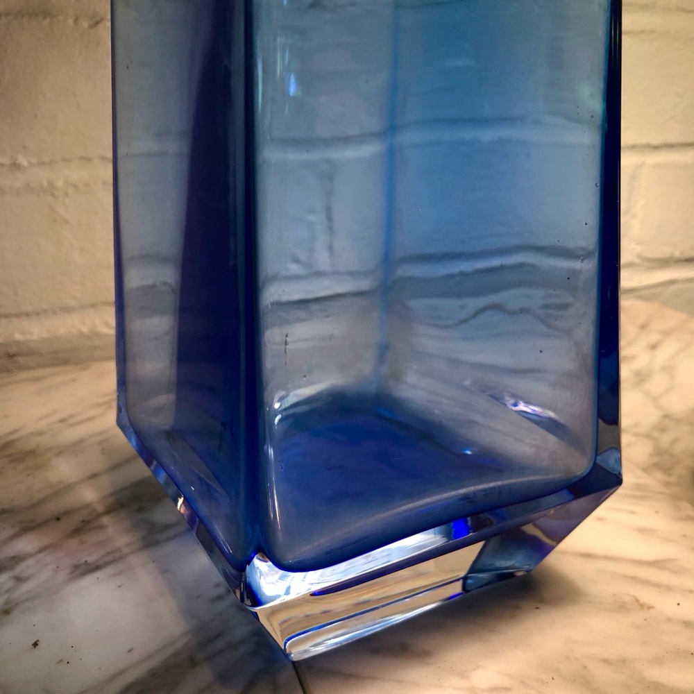 Polish Blown Cobalt Crystal Vase. TALL & Heavy.  BEVELED BASE.